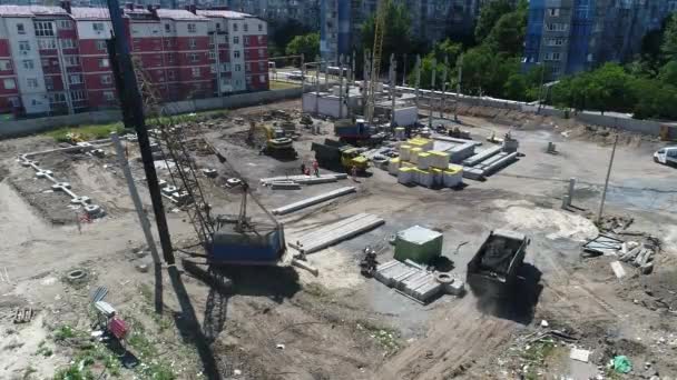 Plac Budowy Okiem Ptaka Megacity Nowy Dom Nowym Kompleksie Mieszkalnym — Wideo stockowe