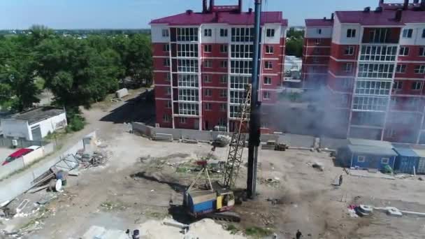 Plac Budowy Okiem Ptaka Megacity Nowy Dom Nowym Kompleksie Mieszkalnym — Wideo stockowe