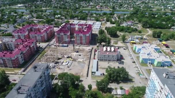 Plac Budowy Okiem Ptaka Megacity Nowy Dom Nowym Kompleksie Mieszkalnym — Wideo stockowe