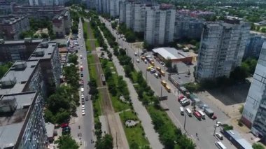 Construction site with a bird's eye in a megacity. New house in a new residential complex. Flying over the construction site. aerial panoramic top view from hight copter drone flying sky footage
