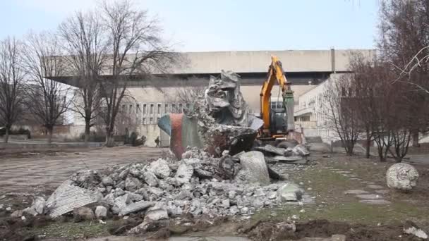 Demontaż Pomnika Dniepr Ukraina Pobliżu Meteorytu Panoramiczny Widok Tpo Latające — Wideo stockowe