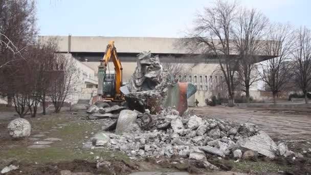 Demontaż Pomnika Dniepr Ukraina Pobliżu Meteorytu Panoramiczny Widok Tpo Latające — Wideo stockowe
