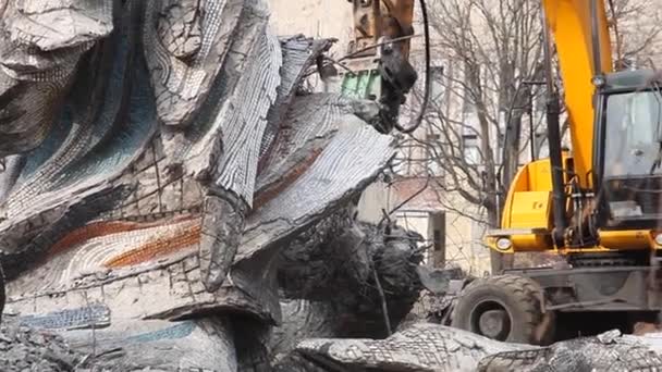 Демонтаж Памятника Днепр Украина Вблизи Метеоритного Панорамного Вида Тпо Вертолетного — стоковое видео