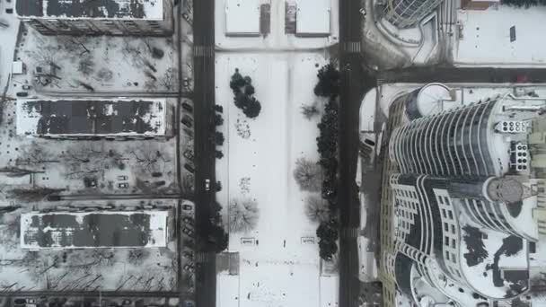 Invierno Ciudad Vista Desde Altura Vista Parque Ciudad Cubierta Nieve — Vídeos de Stock