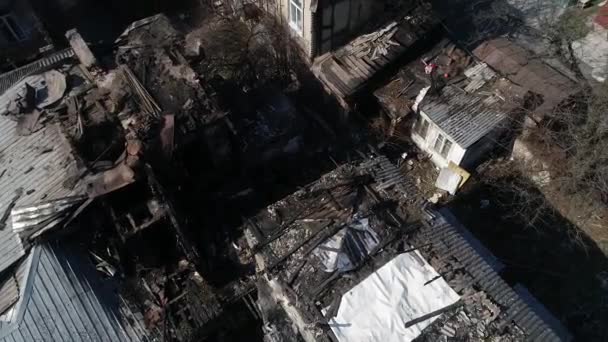 House Catches Fire Lots Smoke House Burns Lot Smoke Aerial — Stock Video