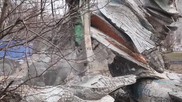 Demontage Des Denkmals Dnjeper Ukraine Der Nähe Von Meteor Luftbild — Stockvideo