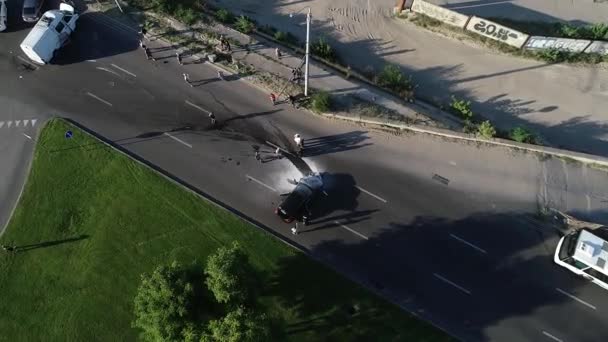 Luchtfoto Van Het Verkeersongeval Verkeersveiligheid Stromende Auto Het Centrum Niet — Stockvideo