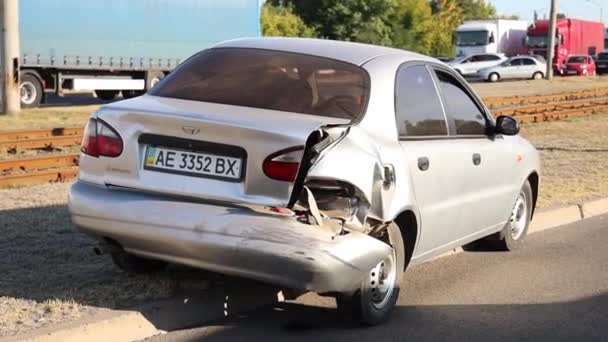 Повітряний Вид Дорожньо Транспортну Пригоду Дніпрі Безпека Дороги Потік Автомобілів — стокове відео