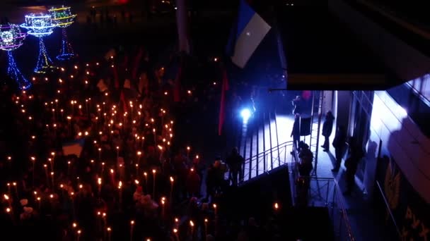 Ukraine Dnepr Dnipro Torchlight Procession Aerial Panoramic Top View Copter — Stock Video