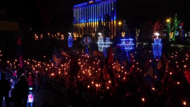 Ukraine Dnepr Dnipro Torchlight Procession Aerial Panoramic Top View Copter — ストック動画