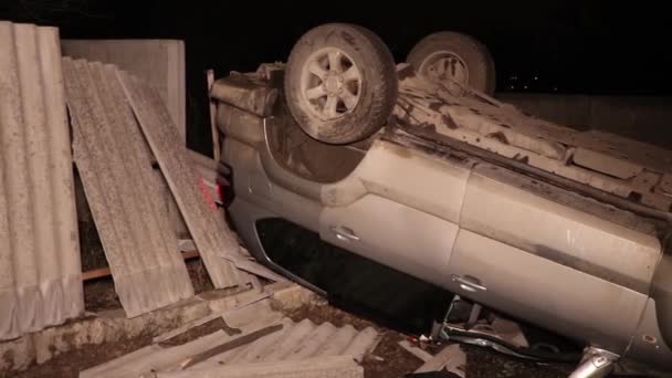 Carro Partido Depois Acidente Fumo Sair Debaixo Capô — Vídeo de Stock