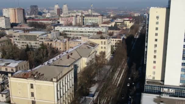 Staveniště Ptačím Okem Megacitě Natáčení Dronem Nový Dům Novém Obytném — Stock video