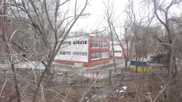 Avión Tripulado Filmado Sobre Ciudad Alepo Dnipro Ucrania Abandonado Edificio — Vídeo de stock