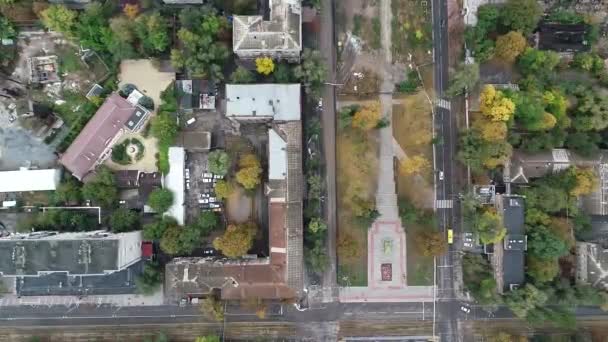 Flygfoto Över Gammal Fabriksruin Och Trasiga Fönster Förstörelse Byggnaden Dnipro — Stockvideo