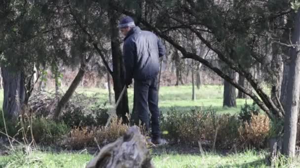 Familie Von Enthusiasten Bei Freiwilliger Samstagsarbeit Beim Müllsammeln Park — Stockvideo