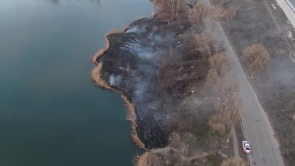 Epic Aerial View Smoking Wild Fire Grandes Nubes Humo Fuego — Vídeos de Stock