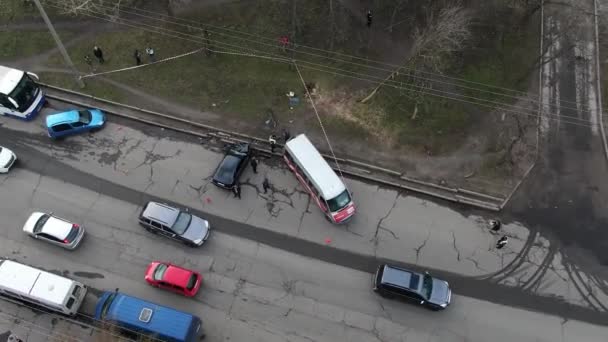 Bilar Fastnat Trafikstockning Place Dnipro Sity Ukraina — Stockvideo