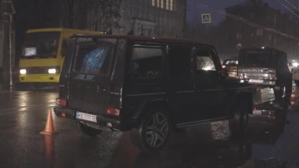Autos Stecken Stau Auf Dem Platz Der Republik Ukraine Fest — Stockvideo