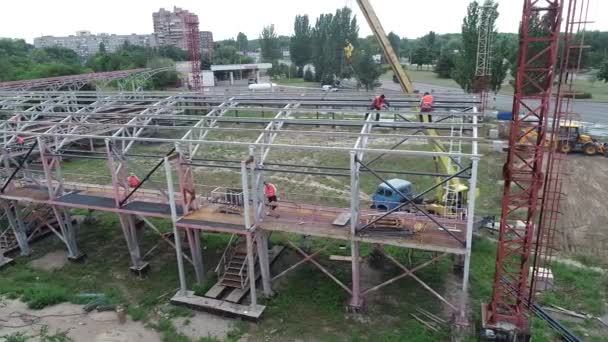 Dnipro Ucrânia Pessoas Estão Construindo Vista Cima Edifício Escritórios Construindo — Vídeo de Stock