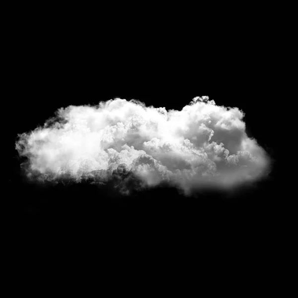 Single white fluffy cloud flying over black background — Stock Photo, Image