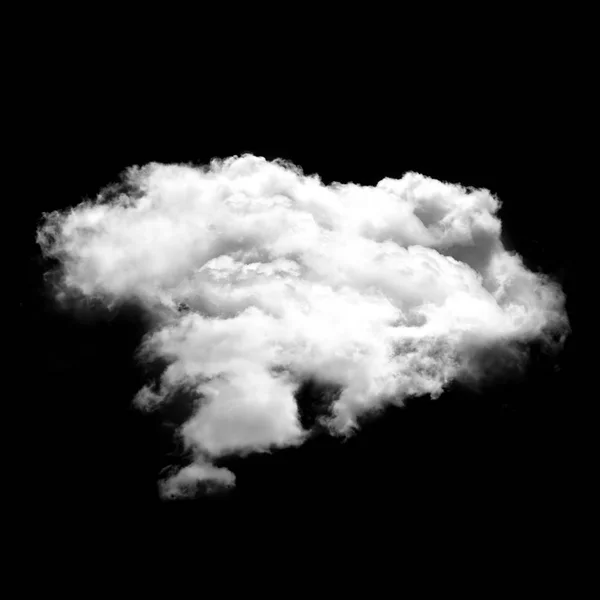 Single white fluffy cloud flying over black background — Stock Photo, Image