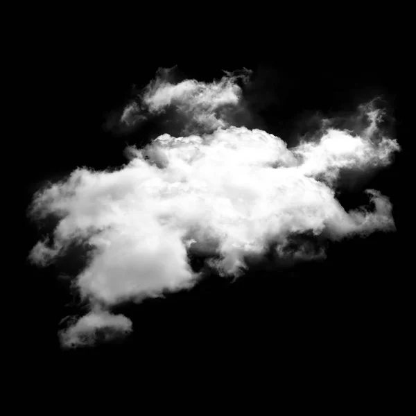 Single white fluffy cloud flying over black background — Stock Photo, Image