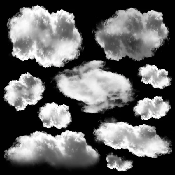 Beyaz bulutlar siyah arka plan üzerinde izole ayarla — Stok fotoğraf