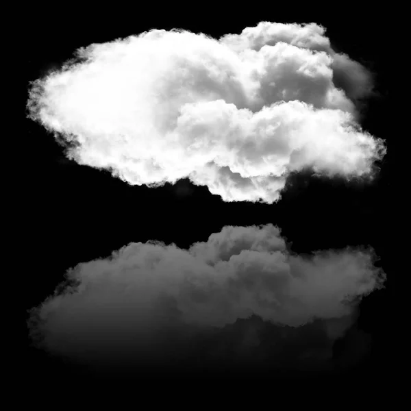 Nuvem macia branca única e seu reflexo isolado sobre preto — Fotografia de Stock