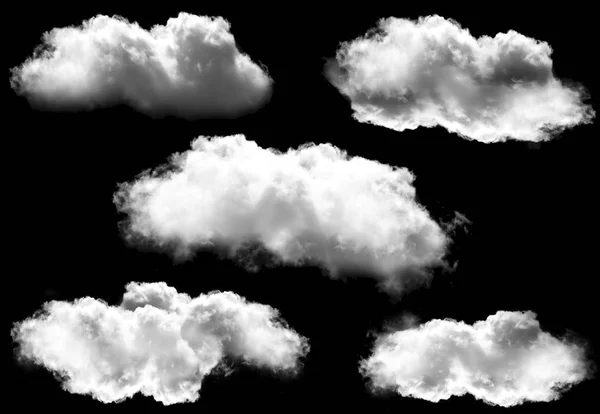 Wolken vormen set geïsoleerd op zwarte achtergrond — Stockfoto