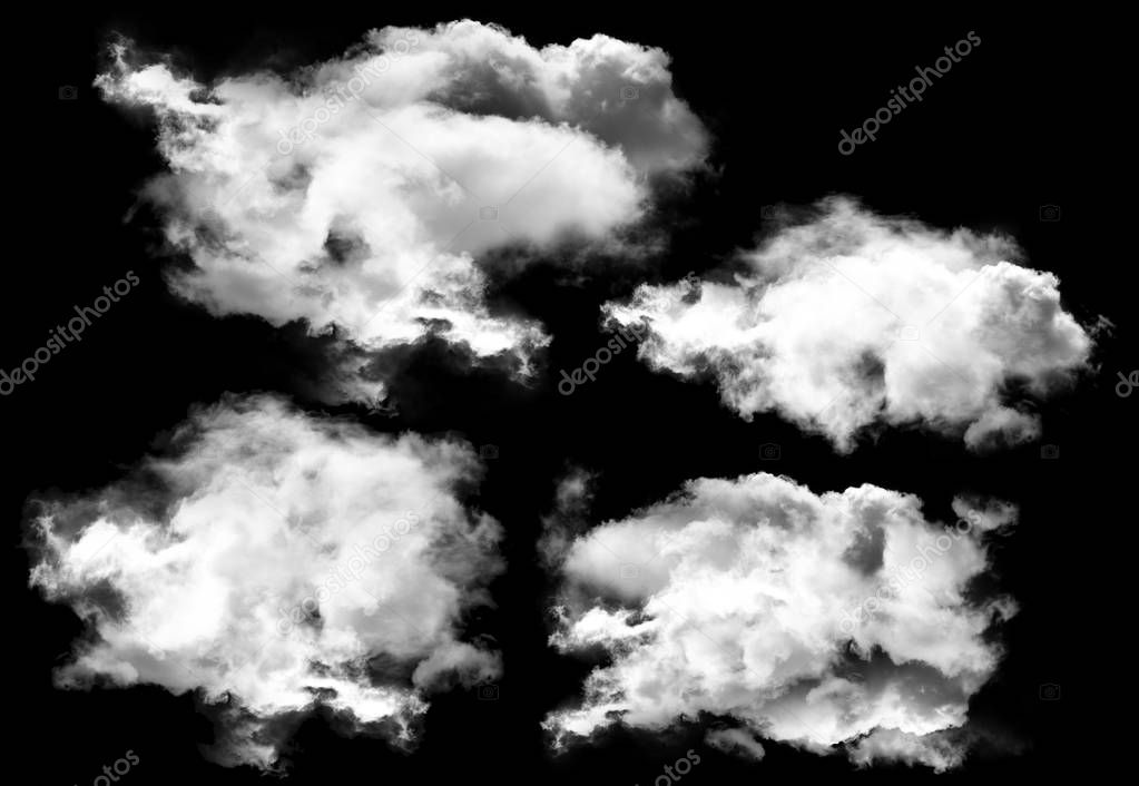 Clouds set isolated over black background