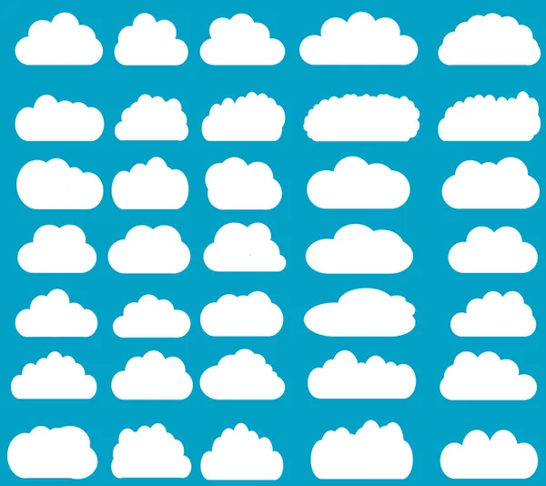 Iconos vectoriales de nubes aislados sobre fondo de bue — Archivo Imágenes Vectoriales