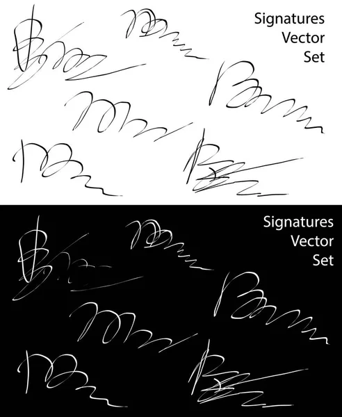 Icônes de signature isolées sur fond blanc et noir — Image vectorielle