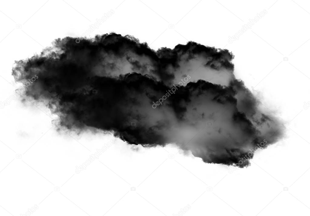 Single black cloud of smoke over white background