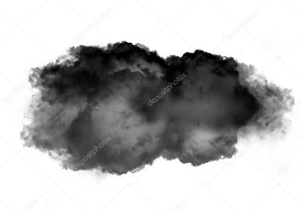 Single black cloud of smoke over white background