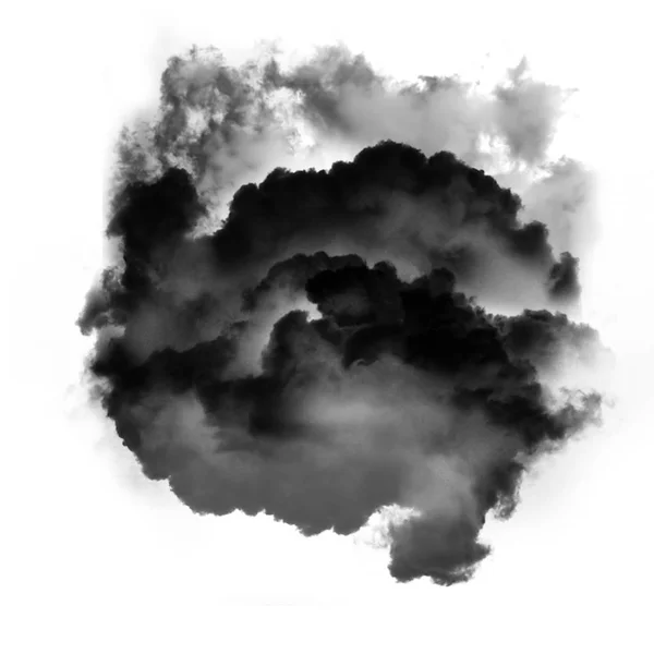Nube negra y esponjosa de humo aislada sobre fondo blanco — Foto de Stock