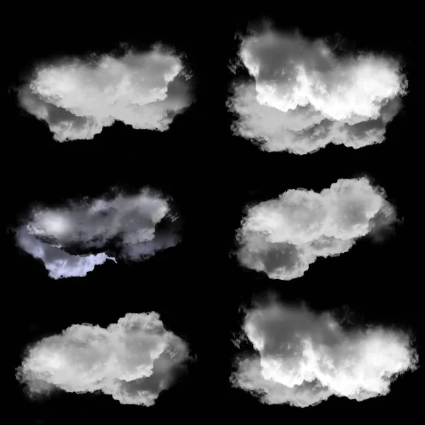 Nuvens bonitas isoladas sobre fundo preto conjunto, 3D natural — Fotografia de Stock
