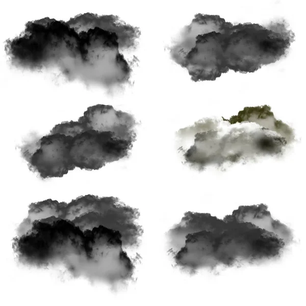Nuvole nere di fumo Illustrazione 3D, collezione di nuvole nere — Foto Stock