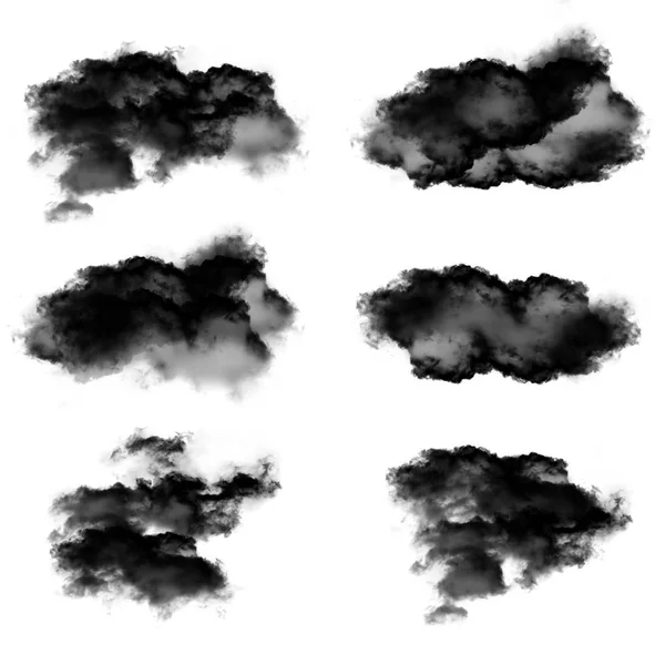 Nuvole nere di fumo Illustrazione 3D, collezione di nuvole nere — Foto Stock