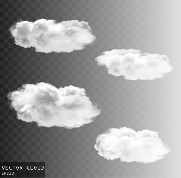 Vektorové mraky nad průhlednou kolekcí pozadí — Stockový vektor