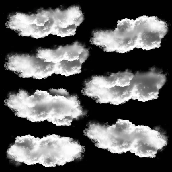 Colección nubes blancas aisladas sobre fondo negro, 3D illus —  Fotos de Stock