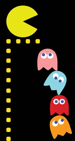 Ghosts trying to get Pac-man standing on the balcony — Stock Vector