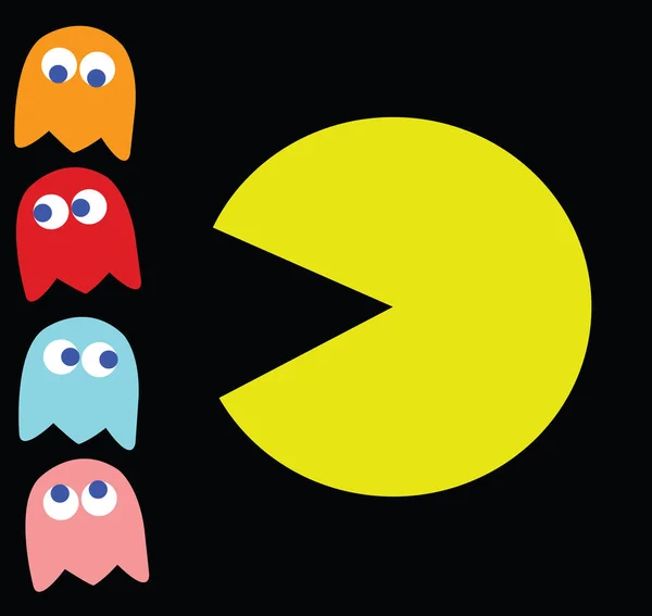Vector Pac-Man with his enemies — Stock Vector