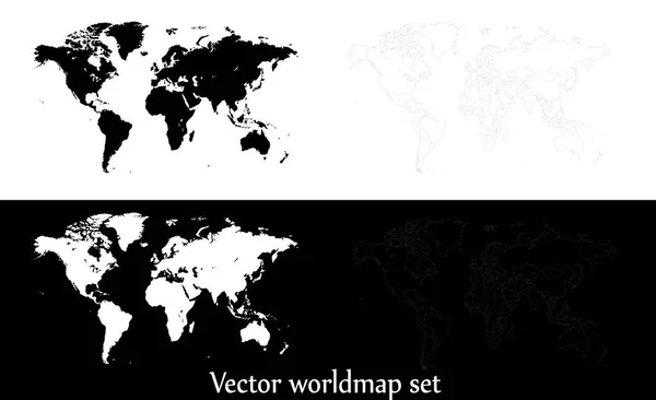 Ilustración del mapa del mundo vectorial aislada sobre fondo blanco y negro — Archivo Imágenes Vectoriales