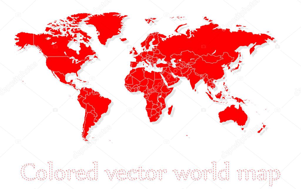 Colored vector world map illustration isolated over white backgr