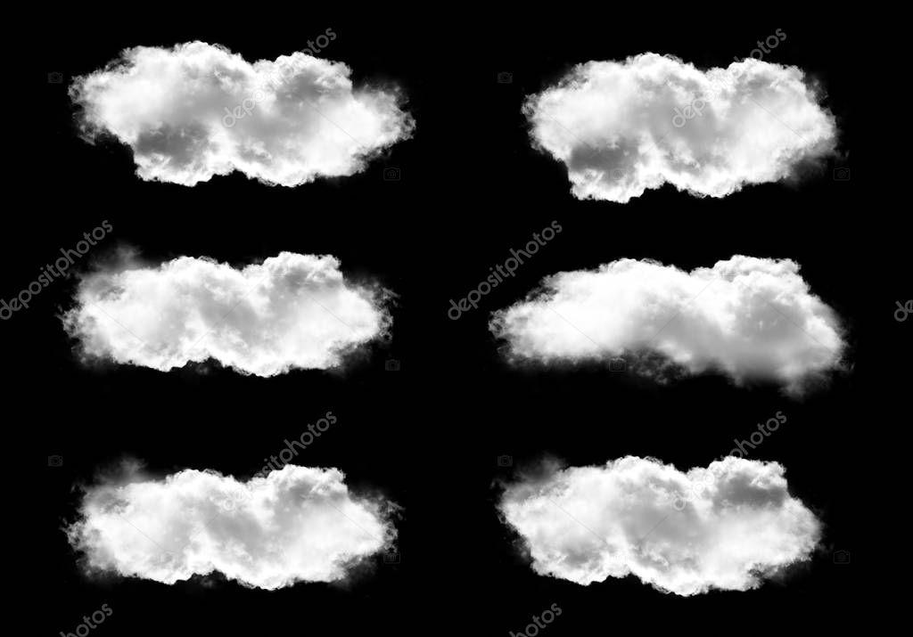 White clouds set isolated over black background