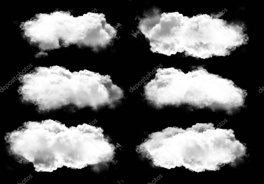 White clouds set isolated over black background