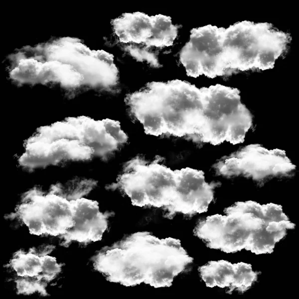 Big cloud collection isolated over black background