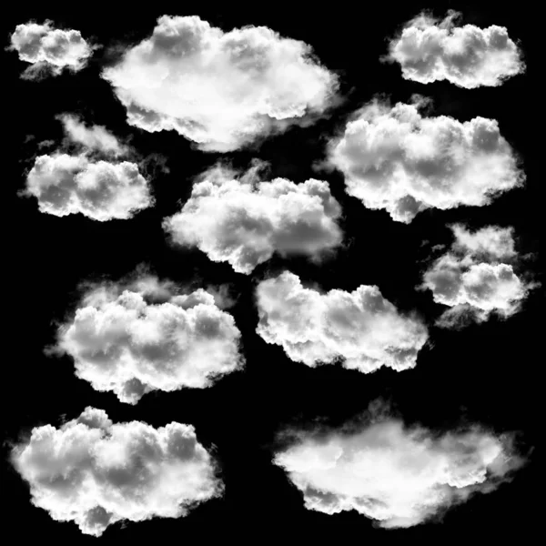 Colección de nubes grandes aisladas sobre fondo negro —  Fotos de Stock