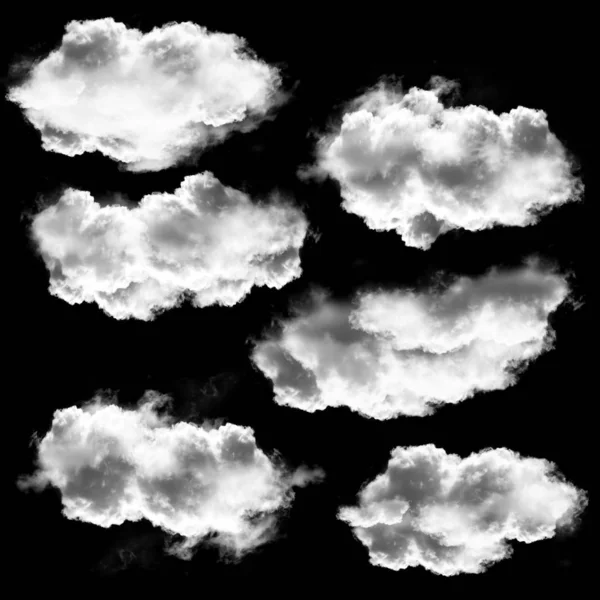 Colección de nubes grandes aisladas sobre fondo negro —  Fotos de Stock