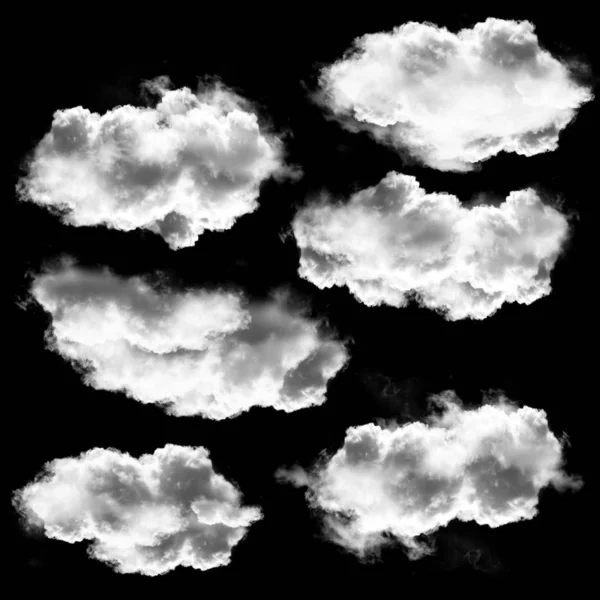 Büyük bulut koleksiyonu siyah arkaplan üzerinde izole — Stok fotoğraf